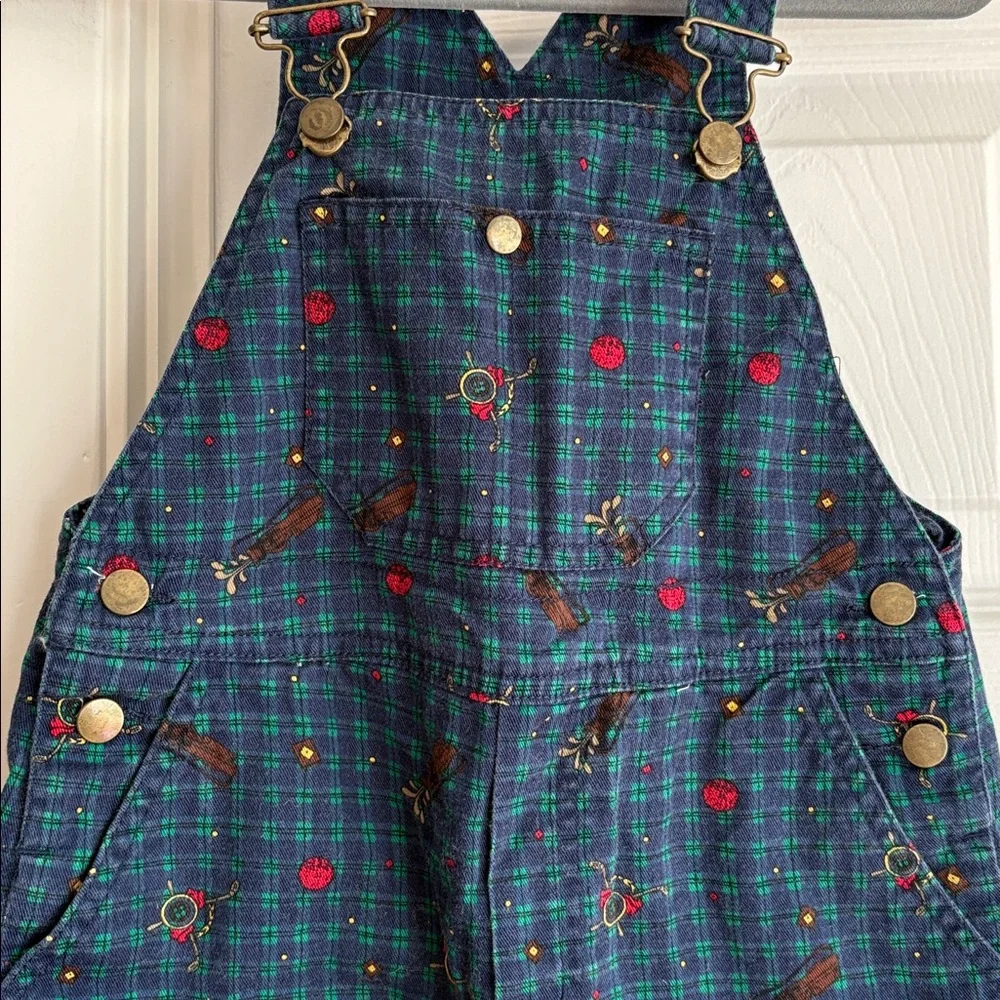 VINTAGE Gymboree Navy Plaid Gold Print Overalls